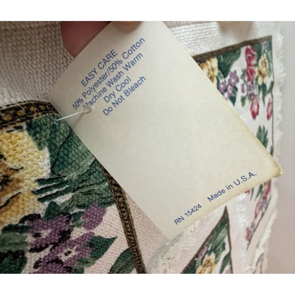 Vintage Stevens Linen Placemats Napkins Set 5, Floral Cottagecore Fringed USA